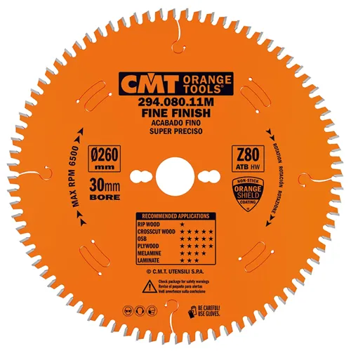 CMT Industrial Pilový kotouč pro elektronářadí, finální řez - D260x2,5 d30 Z80 HW -5°Neg