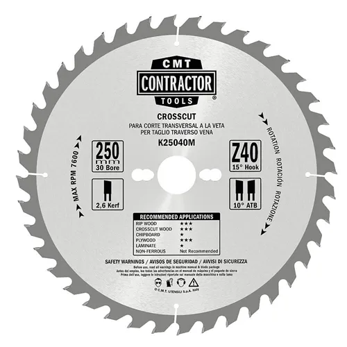 CMT Sada Contractor Pilových kotoučů na dřevo - D250x2,6 d30 Z24+Z40 HW, 2ks