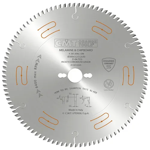CMT Orange Chrome Pilový kotouč na lamino, DTD a MDF - D300x3,2 d30 Z96 HW