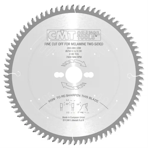 CMT Chrome Shield Pilový kotouč na lamino bez předřezu - D250x3,2 d30 Z80 HW