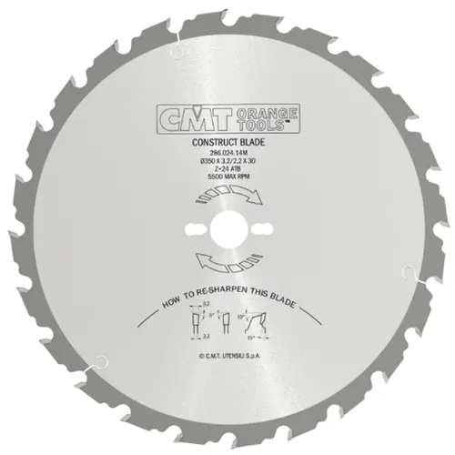 CMT Industrial Pilový kotouč na stavební řezivo - D315x3,2 d30 Z24 HW