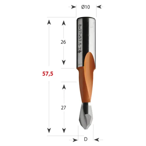 CMT 313 XTreme Vrták kolíkovací průchozí HW - D8x27 S=10x26 L57,5 P