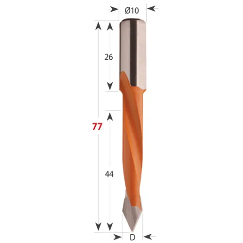 CMT 366 Vrták kolíkovací průchozí HW - D10x44 S=10x26 L77 P