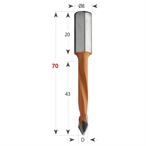 CMT 368 Vrták kolíkovací průchozí HW - D5x43 S=8x20 L70 P