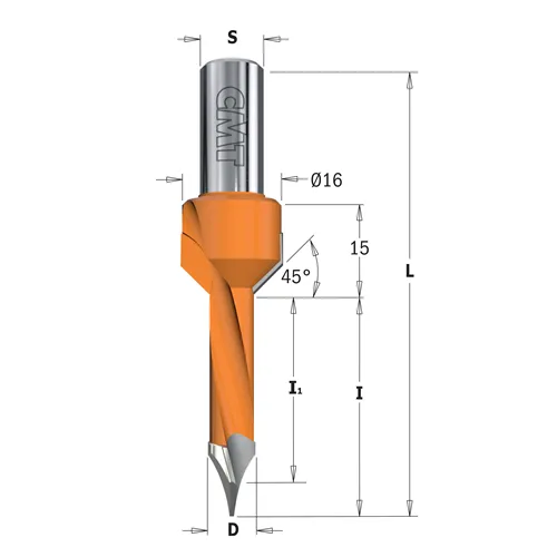 CMT 378 Vrták kolíkovací průchozí se záhlubníkem HW - D10x35 D2=16 S=10x20 L
