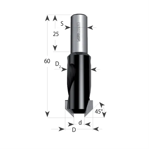 CMT 521 Záhlubník HW se stopkou - d=3 D12 a=45° S=8x25 P