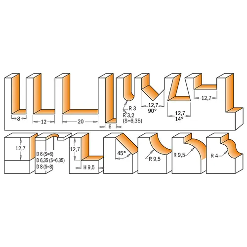 CMT Super sada fréz - 15ks S=8 HW