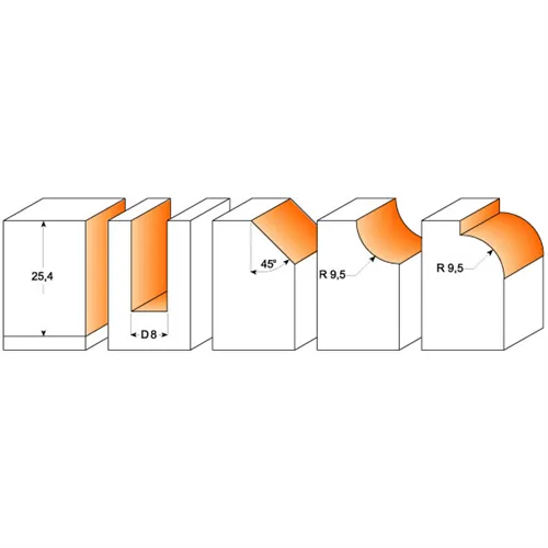 CMT Sada fréz 5ks - S=8 HW
