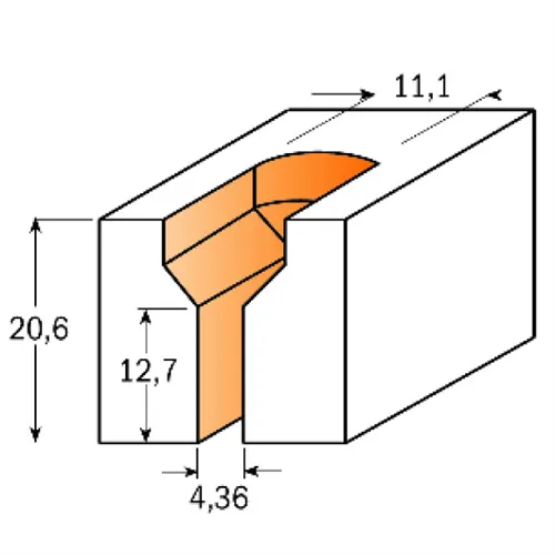 CMT Fréza na vruty - D11,1x20,6 d4,36x12,7 L63,5 S=8 HW