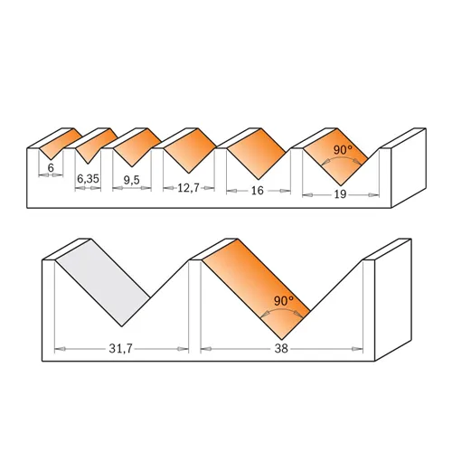 CMT Fréza na V drážku 90° - D6x8 90° S=8 HW