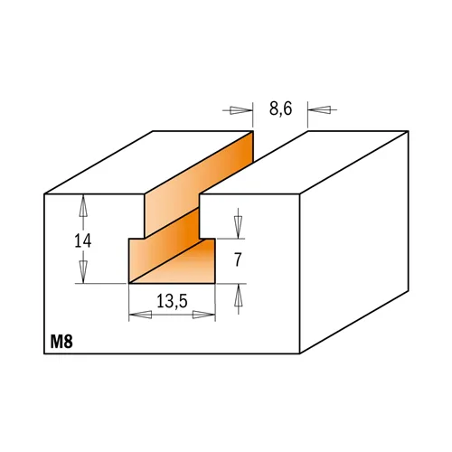 CMT Fréza na cylindrické drážky HW - D13,5x14 d8,6 L49 S=8 Z2, M8