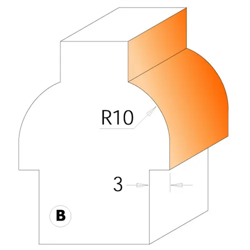 CMT Fréza na příčky prosklených dvířek - D22 I19 R10 profil B S=8 HW