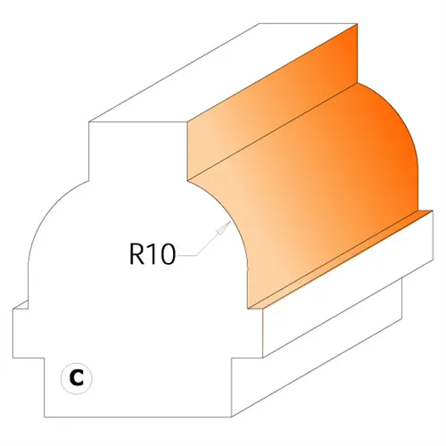 CMT Fréza na příčky prosklených dvířek - D28 I19 R10 profil C S=8 HW