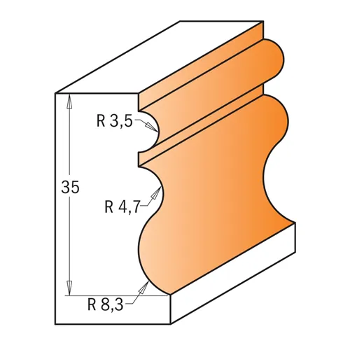 CMT Profilová fréza na lišty s ložiskem - D23,8x35 S=12 HW