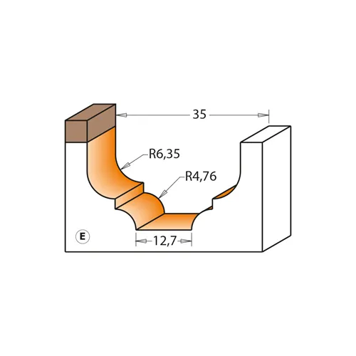 CMT Profilová čelní fréza s ložiskem - Profil E R4,76-6,35 D34,9x18,5 S=8 HW