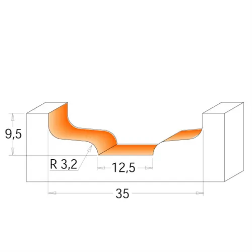 CMT Čelní fréza na výplně dvířek - D35 d2=12,5 I9,5 R3,2 S=12