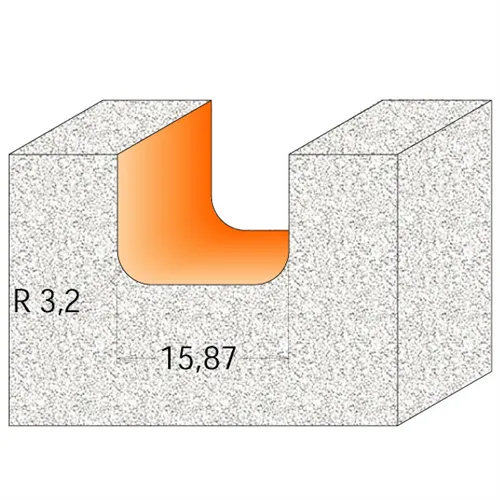 CMT Drážkovací rádiusová fréza CORIAN - D15,87 I12,7 R3,2 S=12