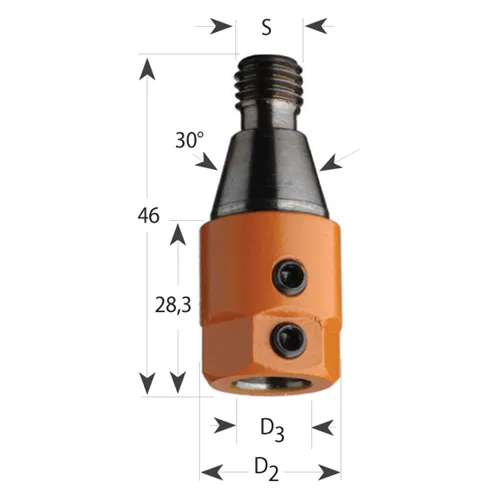 Upínací pouzdro 303 s kónickou 30° plochou, M10 - pro vrták S10, D19,5x28,3x46 M10 L