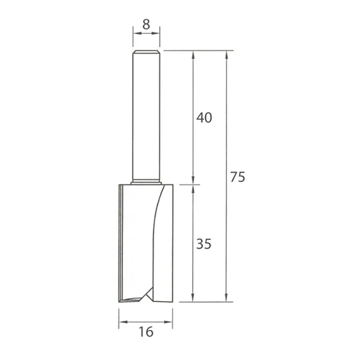 IGM M100 Drážkovací fréza - D16x35 L75 S=8 HW