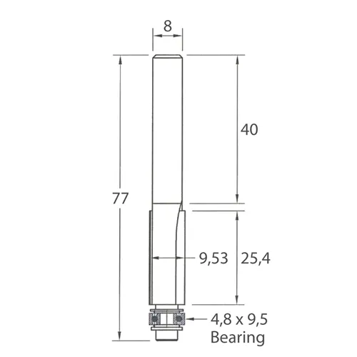 IGM M106 Ořezávací fréza - D9,53x25,4 L77 S=8 HW