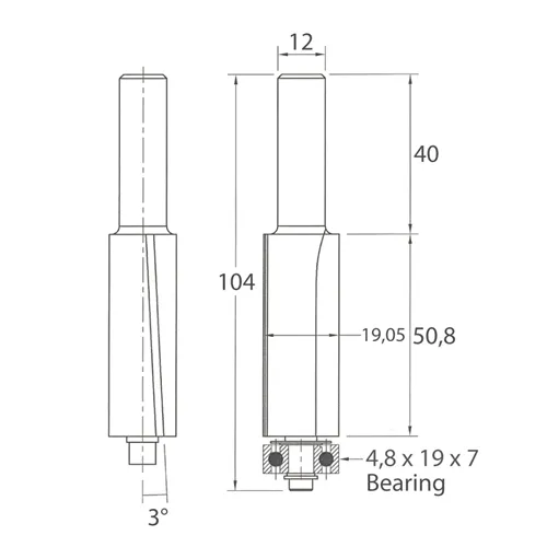 IGM M107 Ořezávací fréza se šikmým zubem - D19,05x50,8 L104 S=12 HW