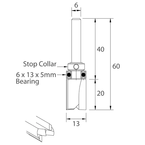 IGM M112 Drážkovací fréza s ložiskem - D13x20 L60 S=6 HW