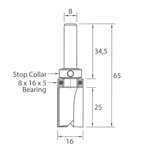 IGM M112 Drážkovací fréza s ložiskem - D16x25 L65 S=8 HW