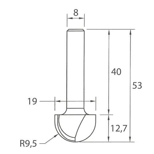 IGM M114 Čelní vypouklá fréza - R9,5 D19x12,7 L53 S=8 HW