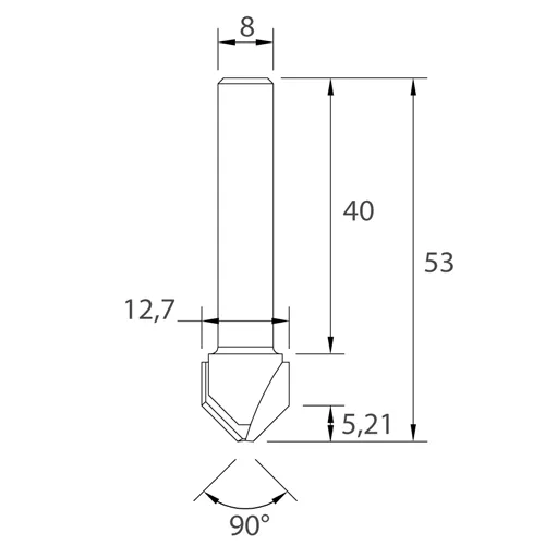 IGM M115 Fréza na V-drážku pro Alucobond - 90° D12,7x5,21 L53 S=8 HW