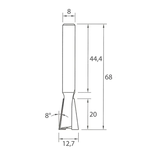 IGM M118 Fréza pro rybinový spoj - 8° D12,7x20 L68 S=8 HW