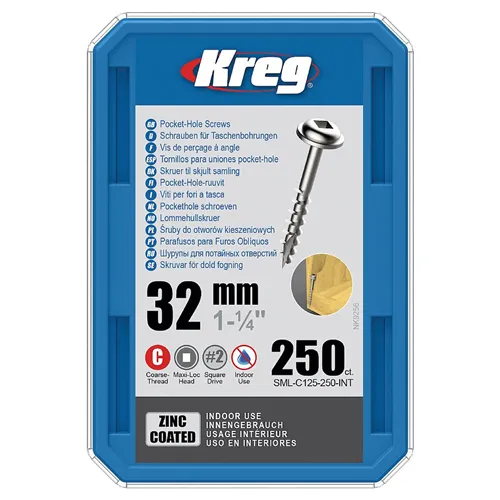 Kreg Zinc Maxi-Loc Šrouby pro skryté spoje - 32 mm, hrubý závit, 250 ks