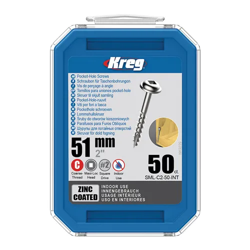 Kreg Zinc Maxi-Loc Šrouby pro skryté spoje - 51 mm, hrubý závit, 50 ks