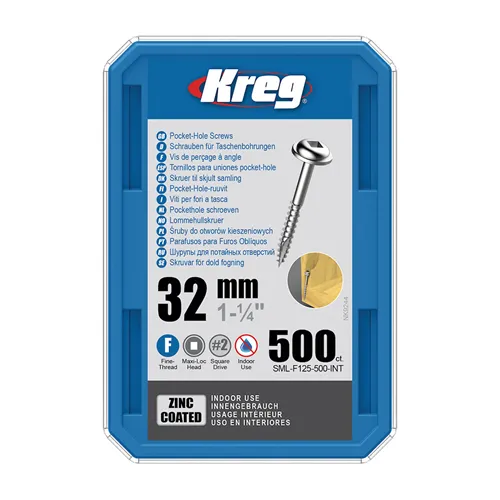 Kreg Zinc Maxi-Loc Šrouby pro skryté spoje - 32 mm, jemný závit, 500 ks